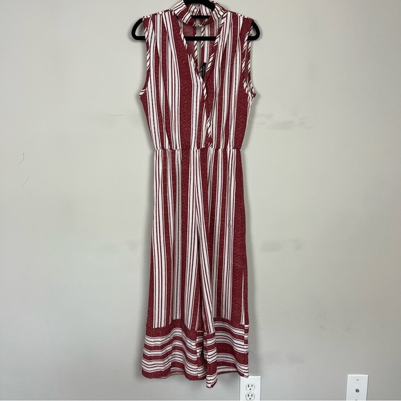 DAYLIGHT STRIPED SLEEVELESS JUMPSUIT CUT OUT NECKLINE IN RED & WHITE SIZE SMALL - Picture 12 of 16